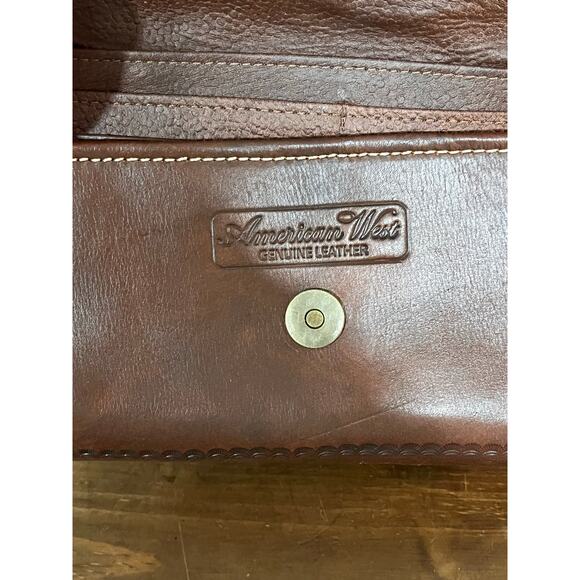 American West Genuine Leather Tooled Crossbody Bag Wallet Boho Western Studded - Picture 10 of 16